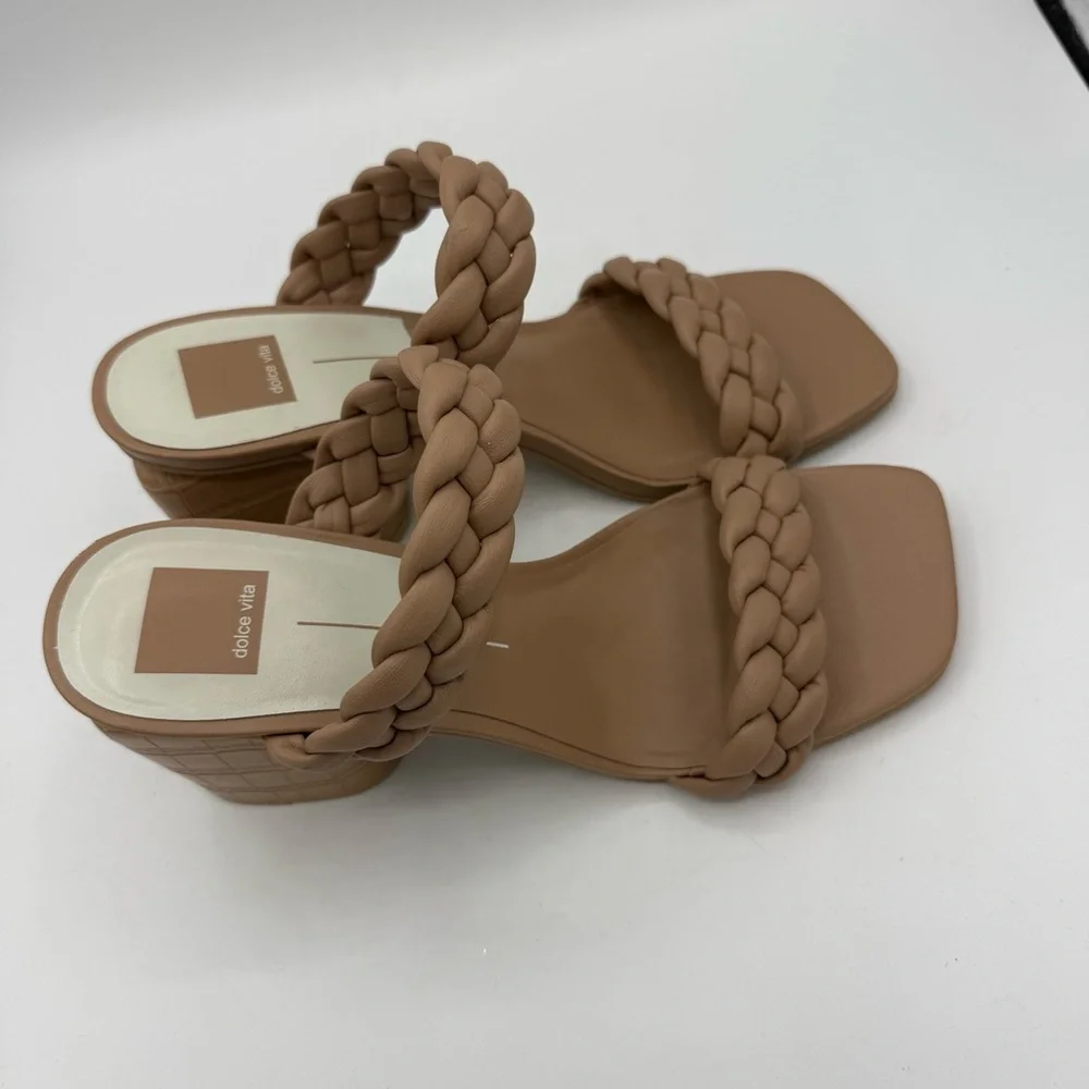 DOLCE VITA Paily CAFE STELLA Sandals Size 9.5 Tan Braided Square Toe Heeled